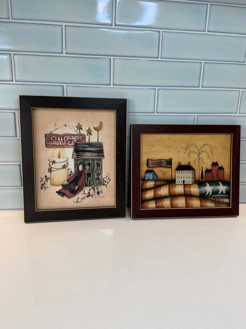 2 Linda Spivey Primitive Folk Art Framed Prints: Simplify and Free To Be Free